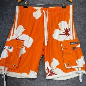 Abercrombie Hibiscus Cargo Trunks Men 35 Orange Floral Board Shorts Vintage Y2K